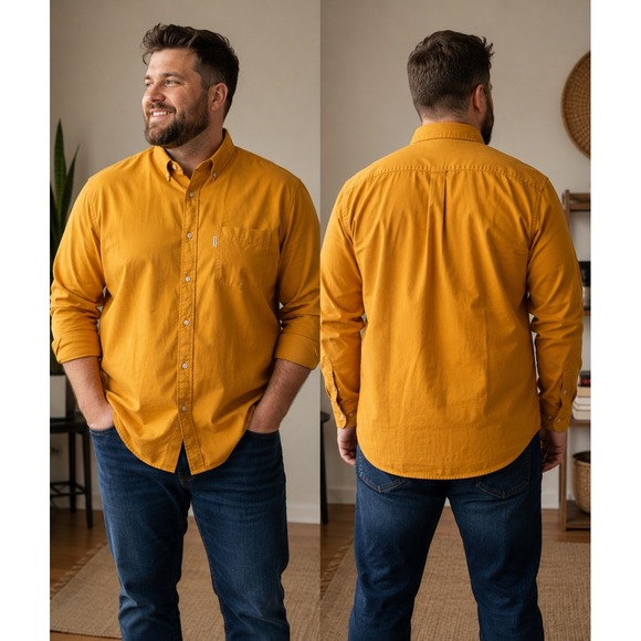 beretta Other - Beretta Mens XL Mustard Yellow Long Sleeve Button Down Cotton Hunting Shirt